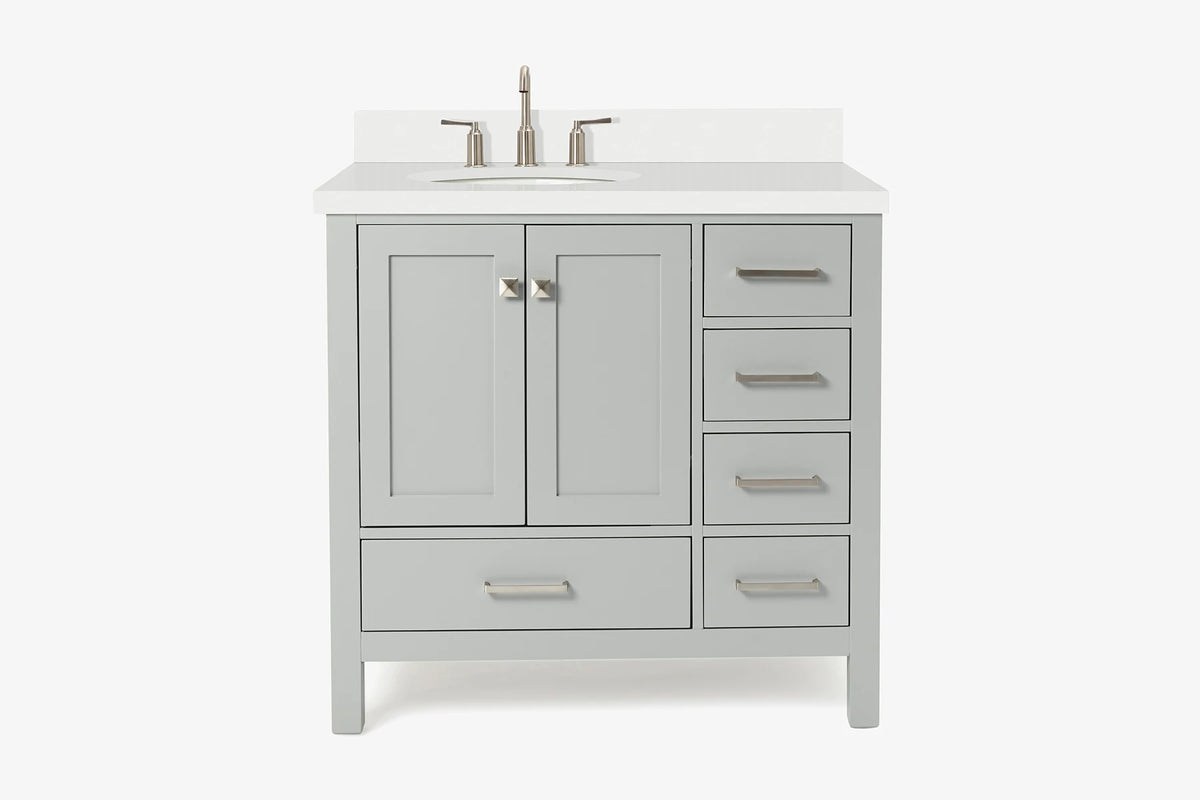 Ariel cambridge 36-37 in. left offset oval single sink vanity with (0.75,1.5,2) in countertop