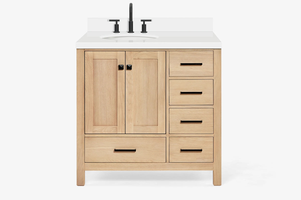 Ariel cambridge 36-37 in. left offset oval single sink vanity with (0.75,1.5,2) in countertop