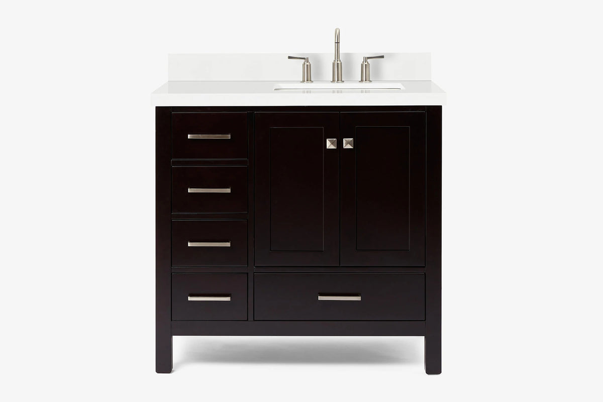 Ariel cambridge 36-37 in. right offset rectangle single sink vanity with carrara (0.75,1.5,2) in countertop