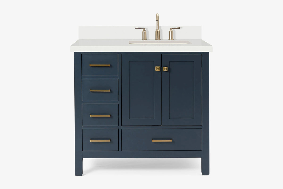 Ariel cambridge 36-37 in. right offset rectangle single sink vanity with carrara (0.75,1.5,2) in countertop