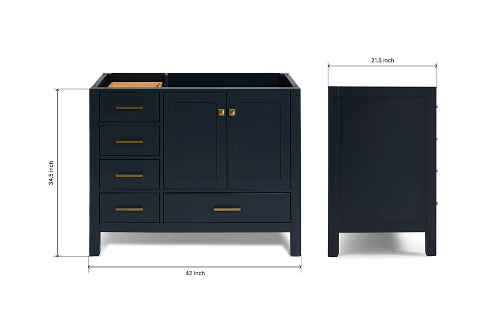 Ariel cambridge (42") right offset single sink base cabinet.