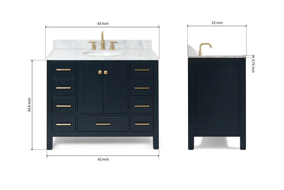 Ariel cambridge(42" & 43") single oval sink vanity with marble (0.75",1.5" & 2") in countertop