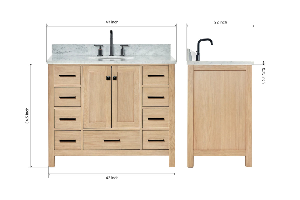 Ariel cambridge(42" & 43") single oval sink vanity with marble (0.75",1.5" & 2") in countertop