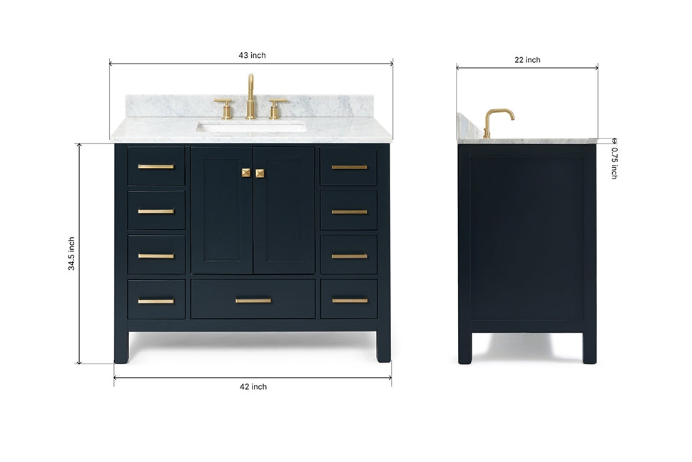 Ariel cambridge 42-43 in. single rectangle sink vanity with( 0.75, 1.5 ,2) in countertop