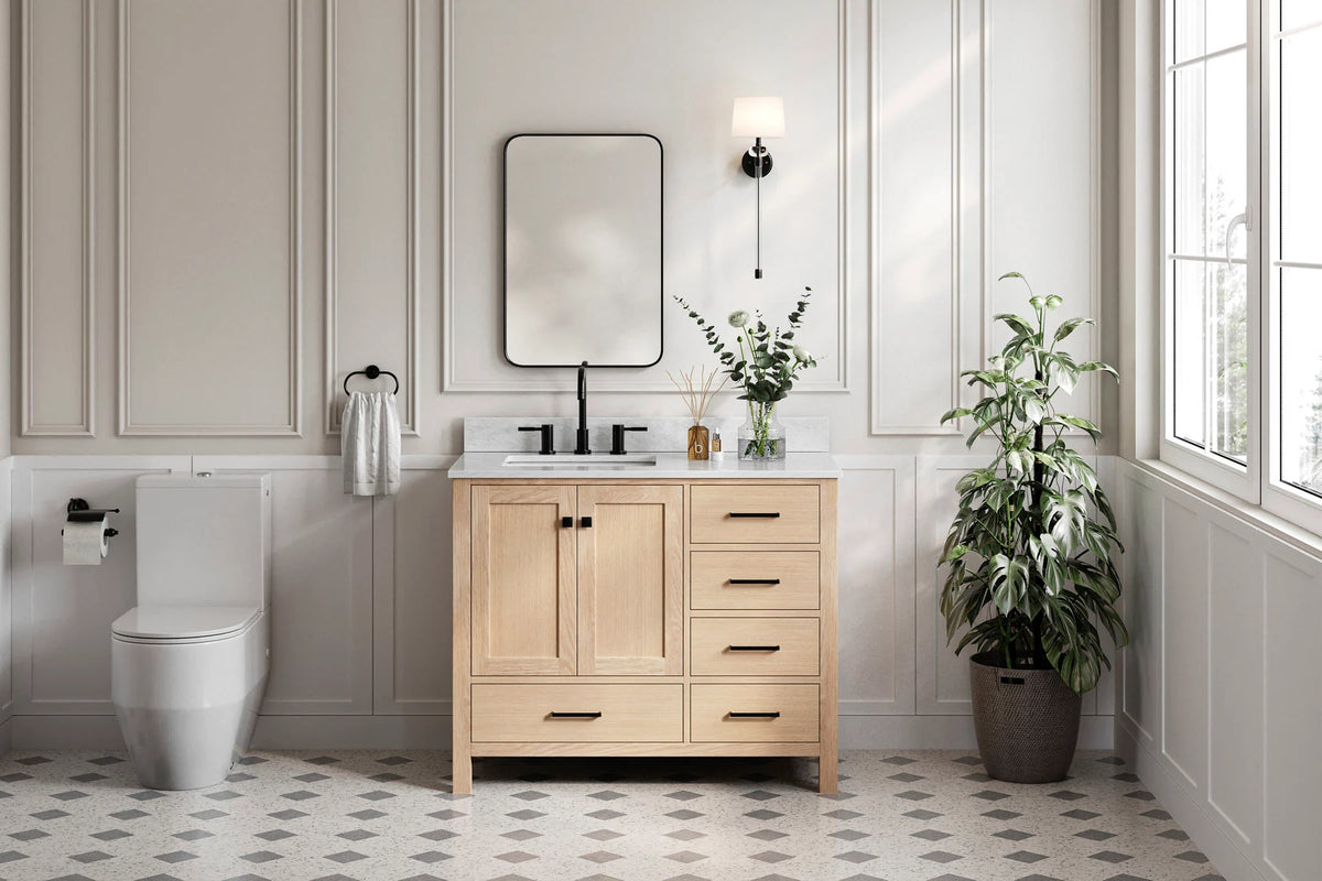 Ariel cambridge (43" & 42") left offset rectangle single sink vanity with marble (0.75", 1.5" & 2") in countertop