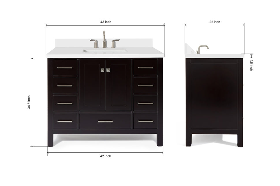 Ariel cambridge 42-43 in. single rectangle sink vanity with( 0.75, 1.5 ,2) in countertop