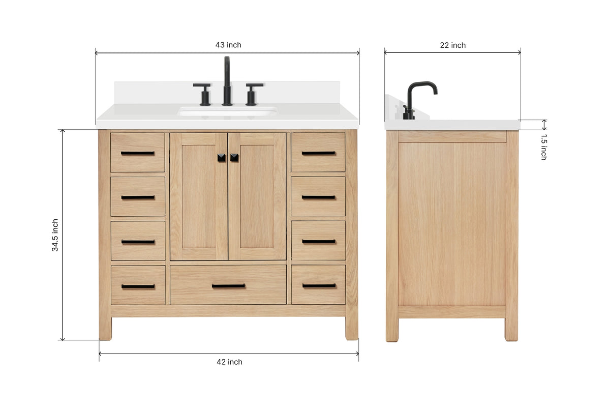 Ariel cambridge 42-43 in. single rectangle sink vanity with( 0.75, 1.5 ,2) in countertop