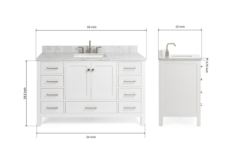 Ariel Cambridge 54-55 in. single rectangle sink vanity with (0.75, 1.5, 2)in countertops