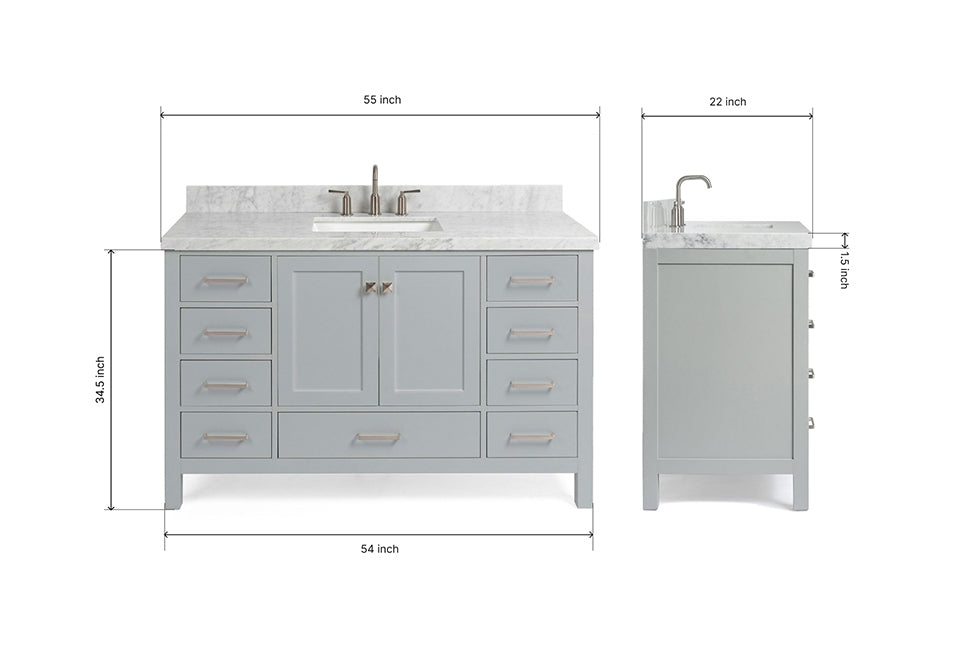 Ariel Cambridge 54-55 in. single rectangle sink vanity with (0.75, 1.5, 2)in countertops