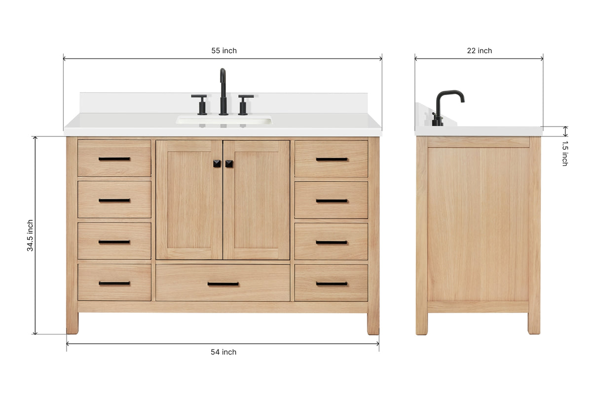 Ariel Cambridge 54-55 in. single rectangle sink vanity with (0.75, 1.5, 2)in countertops