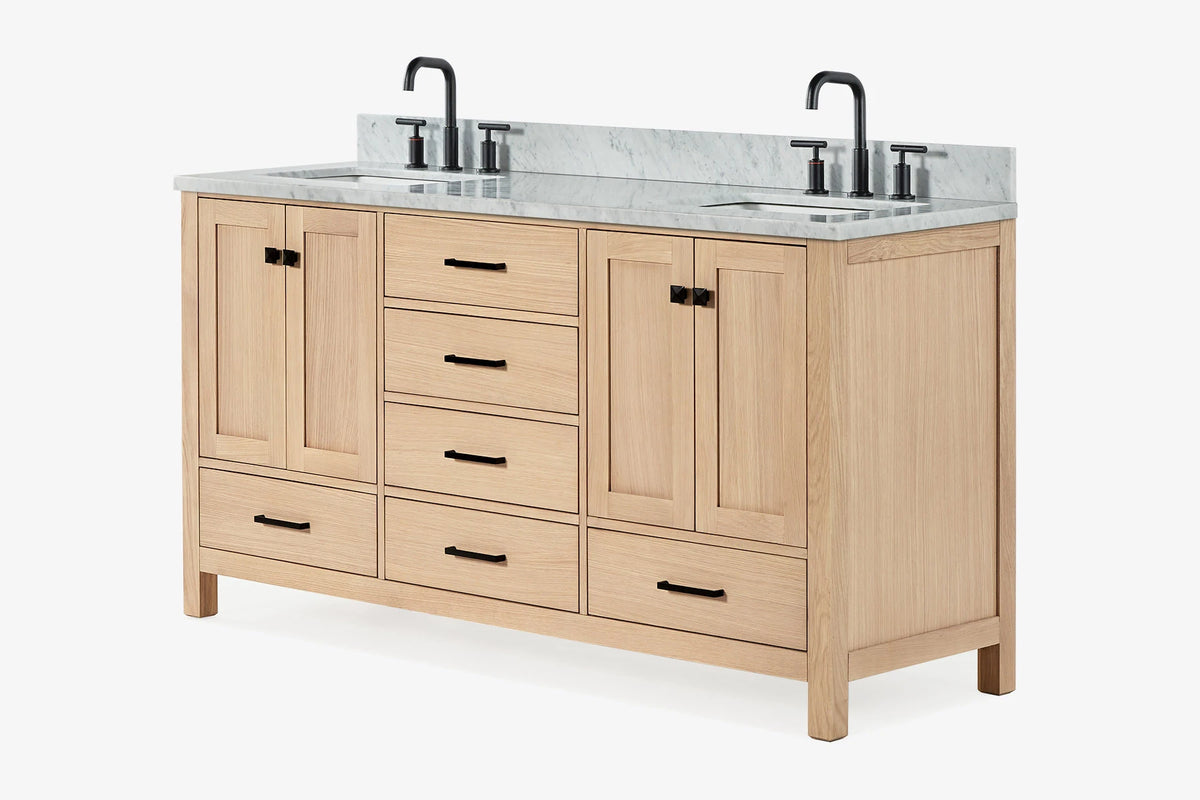 Ariel cambridge 66-67 inch double rectangle sink vanity with marble countertop with (0.75,1.5)in edge