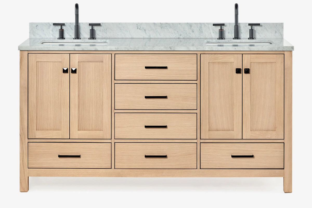 Ariel cambridge 66-67 inch double rectangle sink vanity with marble countertop with (0.75,1.5)in edge