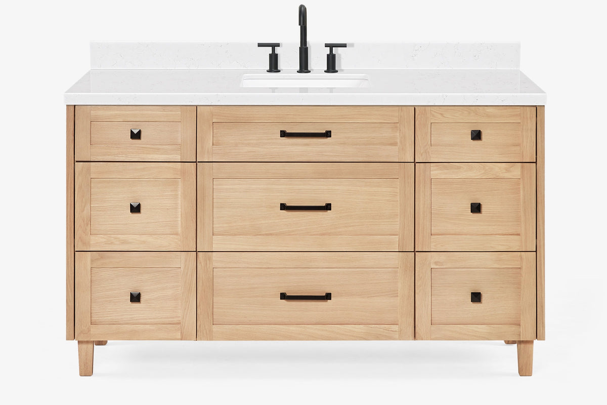 Ariel monroe 61 inch single rectangle sink bathroom vanity with countertop 1.5 inch edge
