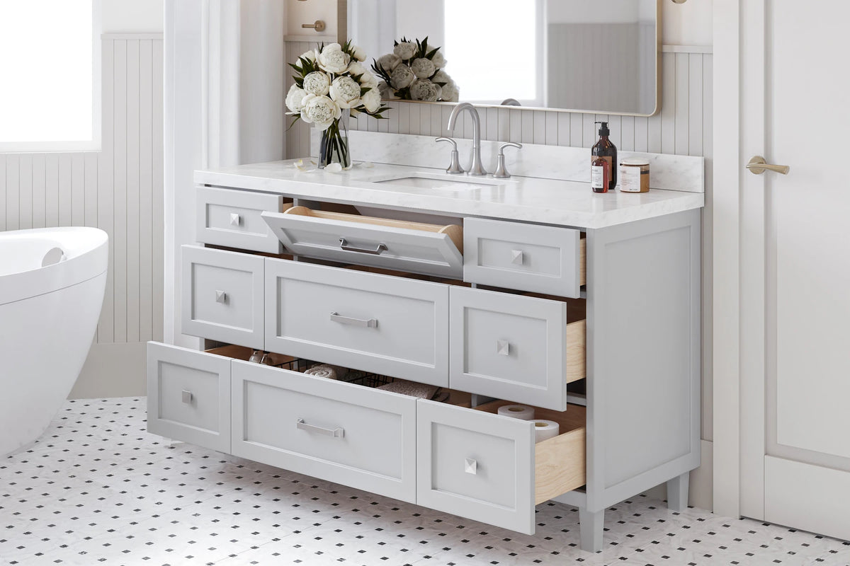 Ariel monroe 61 inch single rectangle sink bathroom vanity with countertop 1.5 inch edge