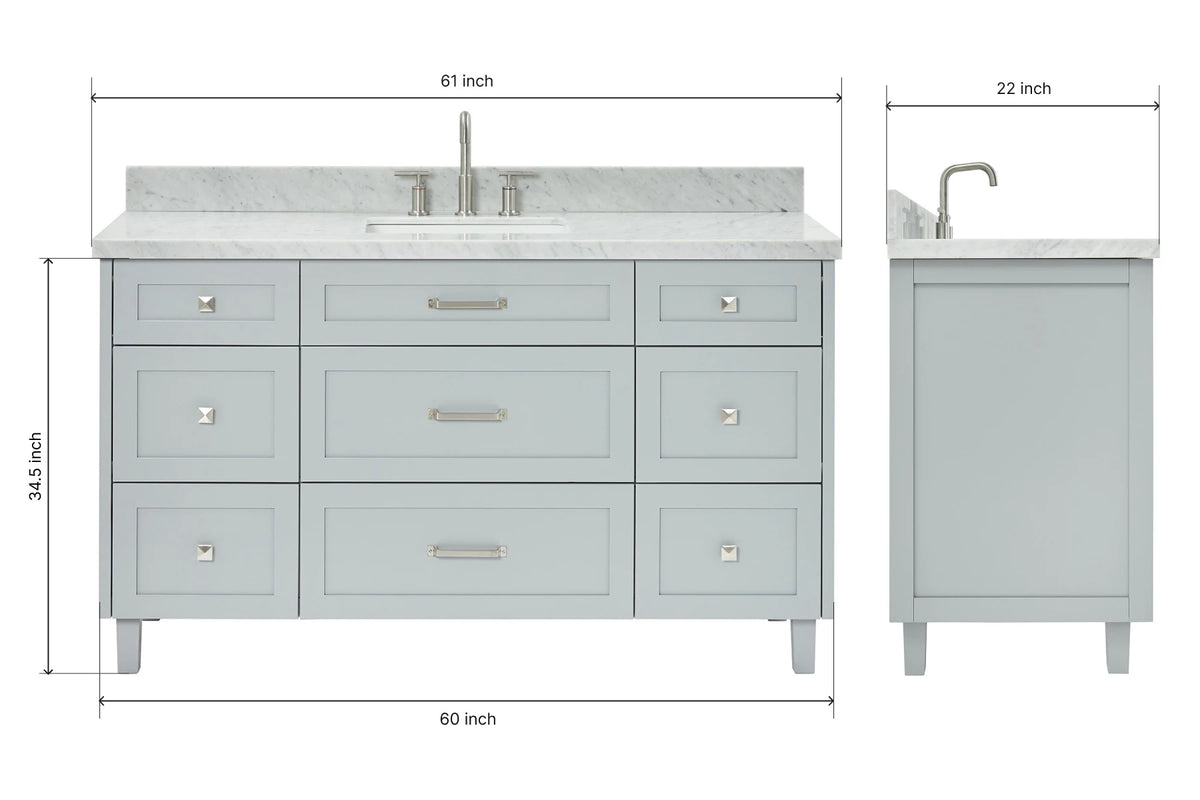 Ariel monroe 61 inch single rectangle sink bathroom vanity with countertop 1.5 inch edge