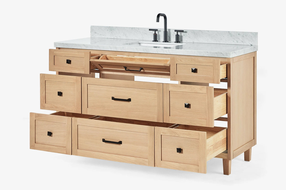 Ariel monroe 61 inch single rectangle sink bathroom vanity with countertop 1.5 inch edge