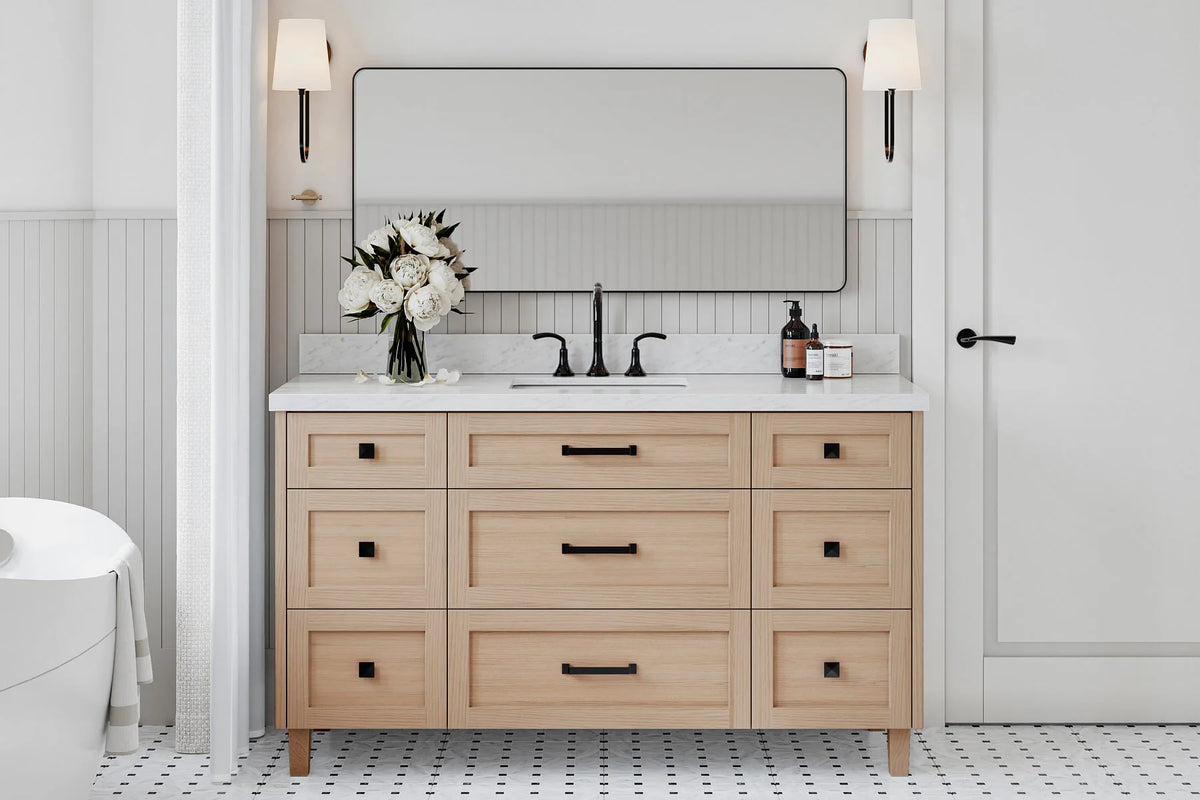 Ariel monroe 61 inch single rectangle sink bathroom vanity with countertop 1.5 inch edge