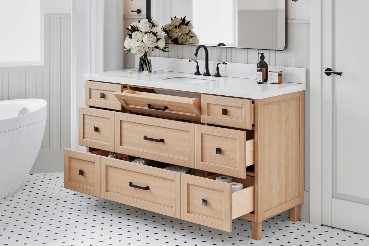 Ariel monroe 61 inch single rectangle sink bathroom vanity with countertop 1.5 inch edge
