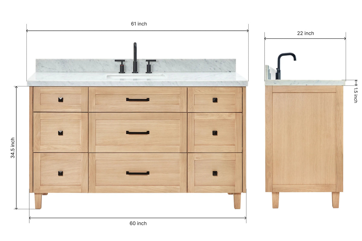 Ariel monroe 61 inch single rectangle sink bathroom vanity with countertop 1.5 inch edge