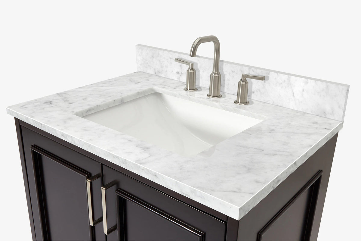 Ariel stafford 30.5 in. single rectangle sink vanity with carrara white marble countertop w/0.75" edge in white