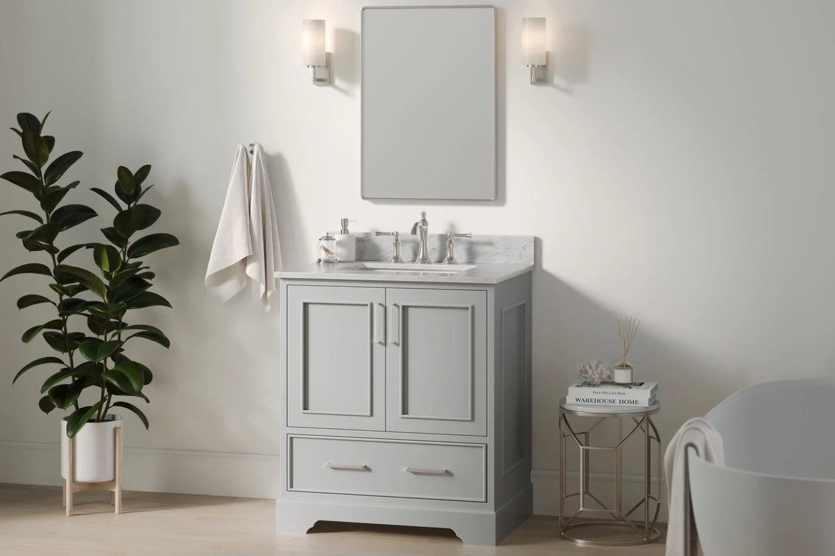 Ariel stafford 30.5 in. single rectangle sink vanity with carrara white marble countertop w/0.75" edge in white