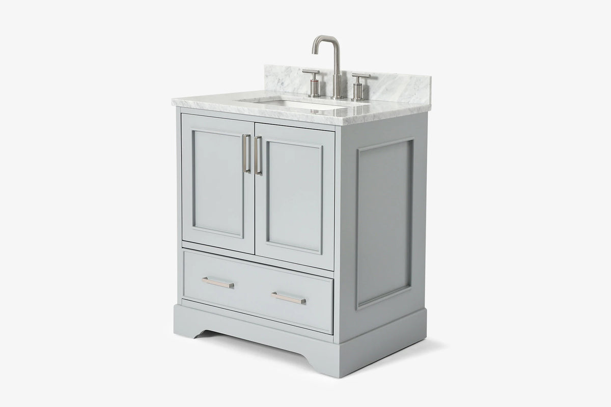 Ariel stafford 30.5 in. single rectangle sink vanity with carrara white marble countertop w/0.75" edge in white