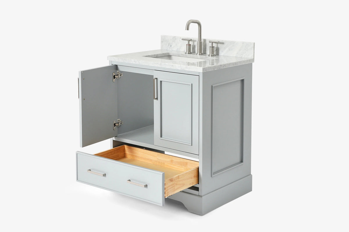 Ariel stafford 30.5 in. single rectangle sink vanity with carrara white marble countertop w/0.75" edge in white