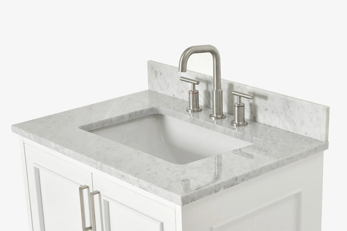 Ariel stafford 30.5 in. single rectangle sink vanity with carrara white marble countertop w/0.75" edge in white