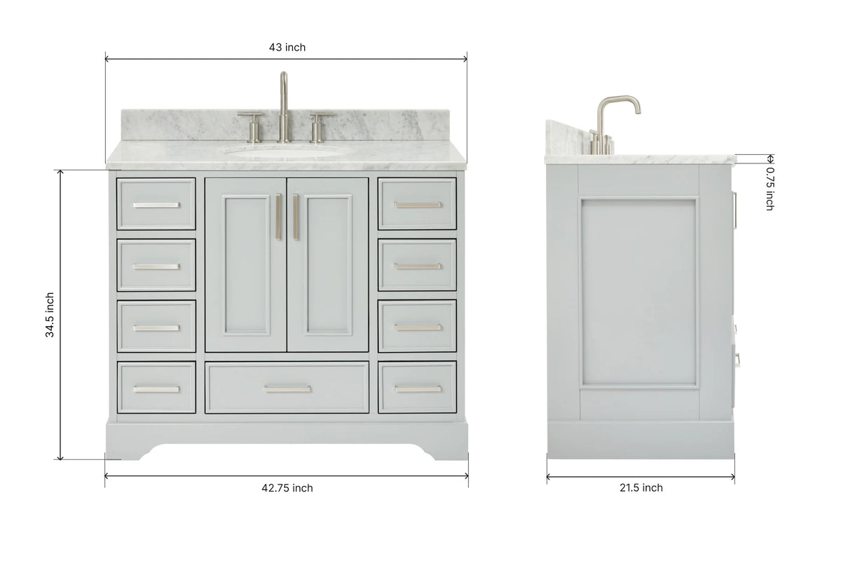 Skip to the beginning of the images gallery Ariel stafford 43 inch single oval sink vanity with carrara white marble countertop w/0.75" edge in white