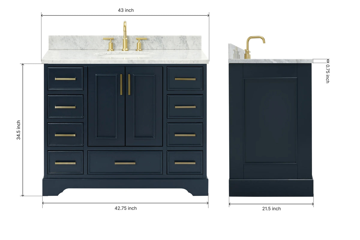 Skip to the beginning of the images gallery Ariel stafford 43 inch single oval sink vanity with carrara white marble countertop w/0.75" edge in white