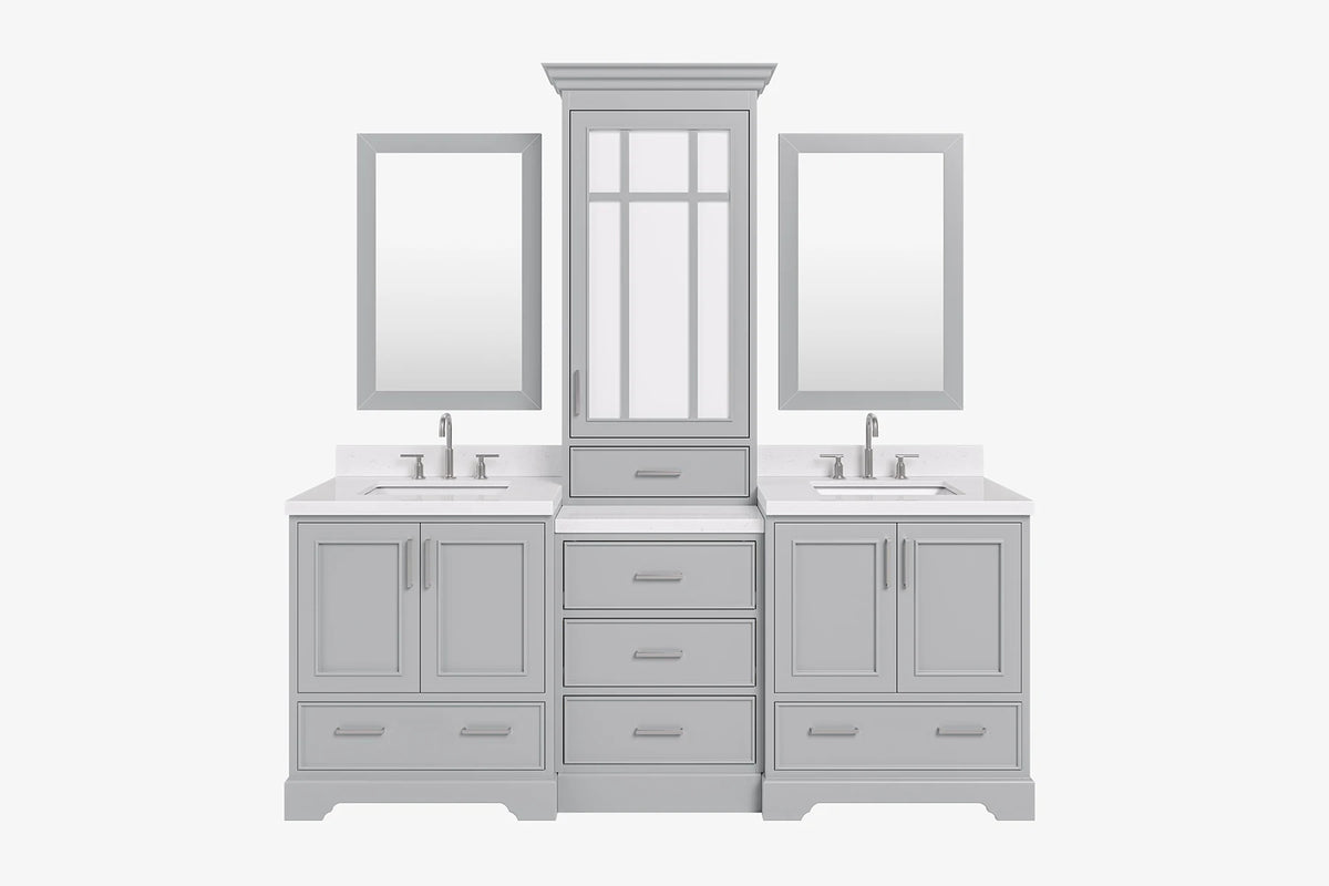 Ariel stafford 85 in. double rectangle sink vanity set with 1.5 in. carrara white marble countertops in white