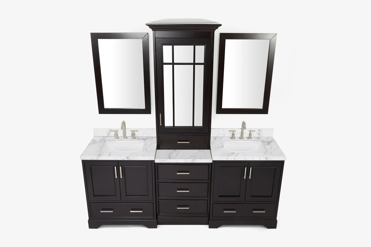 Ariel stafford 85 in. double rectangle sink vanity set with 1.5 in. carrara white marble countertops in white
