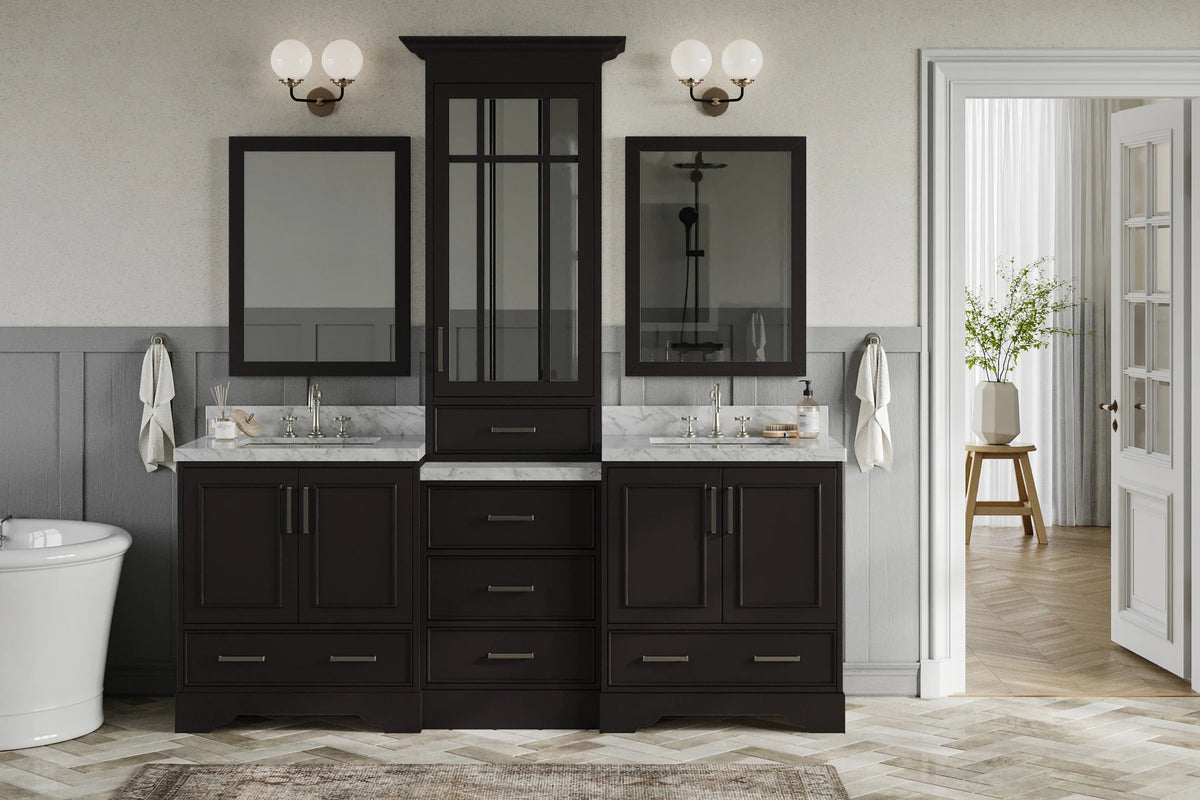 Ariel stafford 85 in. double rectangle sink vanity set with 1.5 in. carrara white marble countertops in white