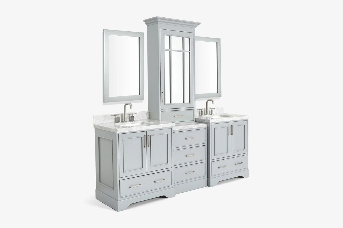 Ariel stafford 85 in. double rectangle sink vanity set with 1.5 in. carrara white marble countertops in white