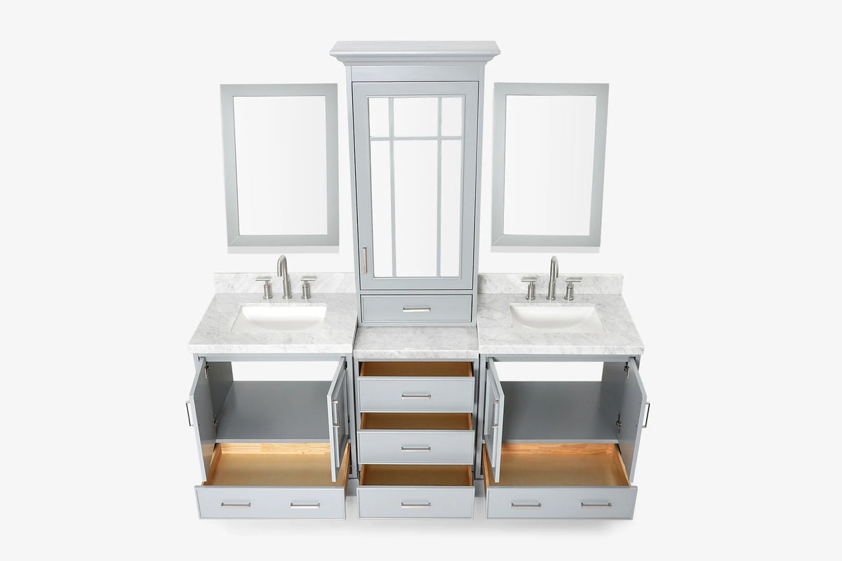Ariel stafford 85 in. double rectangle sink vanity set with 1.5 in. carrara white marble countertops in white