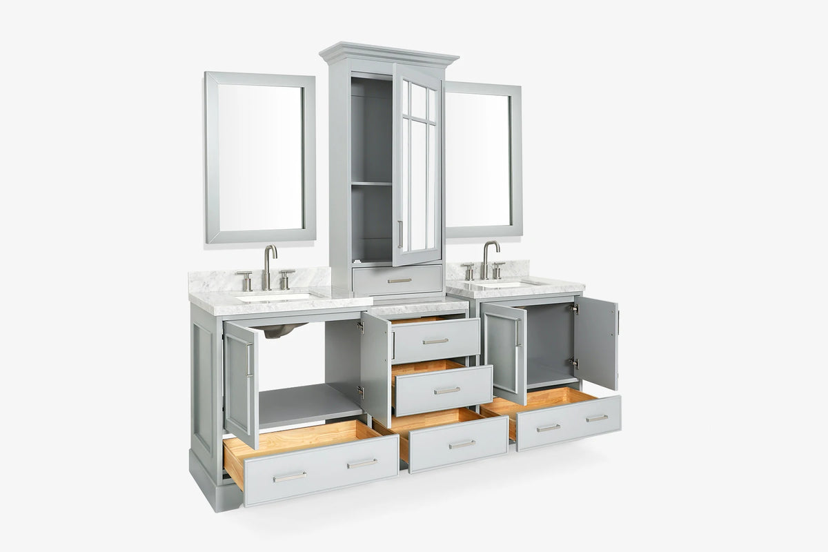 Ariel stafford 85 in. double rectangle sink vanity set with 1.5 in. carrara white marble countertops in white
