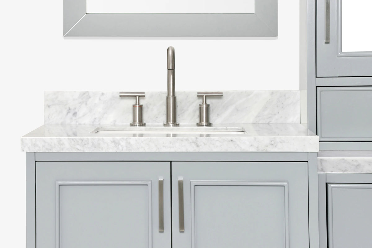 Ariel stafford 85 in. double rectangle sink vanity set with 1.5 in. carrara white marble countertops in white