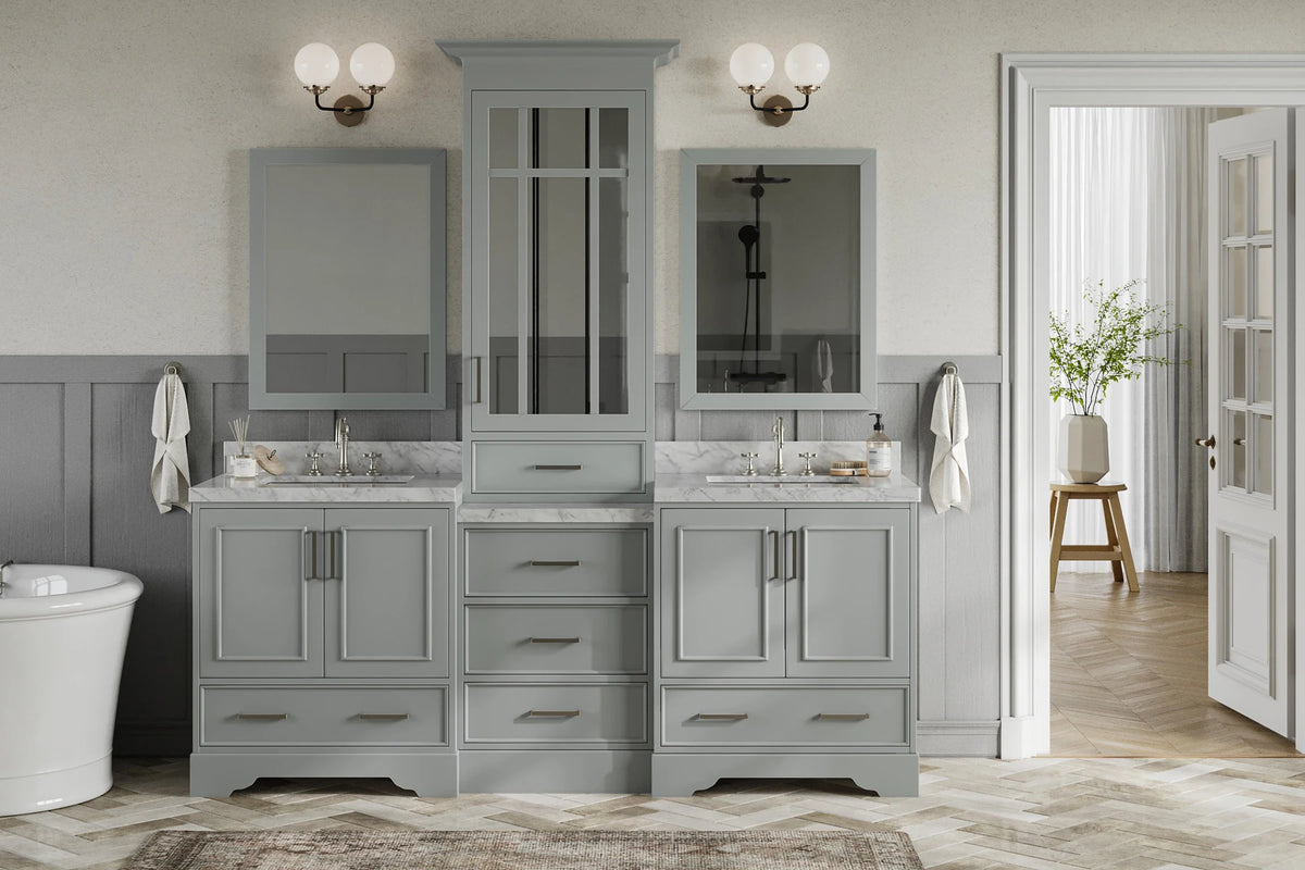 Ariel stafford 85 in. double rectangle sink vanity set with 1.5 in. carrara white marble countertops in white