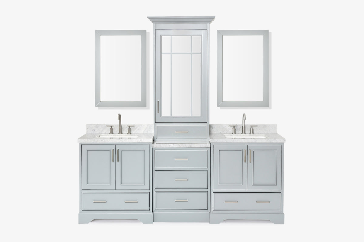 Ariel stafford 85 in. double rectangle sink vanity set with 1.5 in. carrara white marble countertops in white