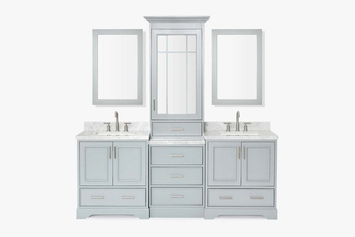 Ariel stafford 85 in. double rectangle sink vanity set with 1.5 in. carrara white marble countertops in white