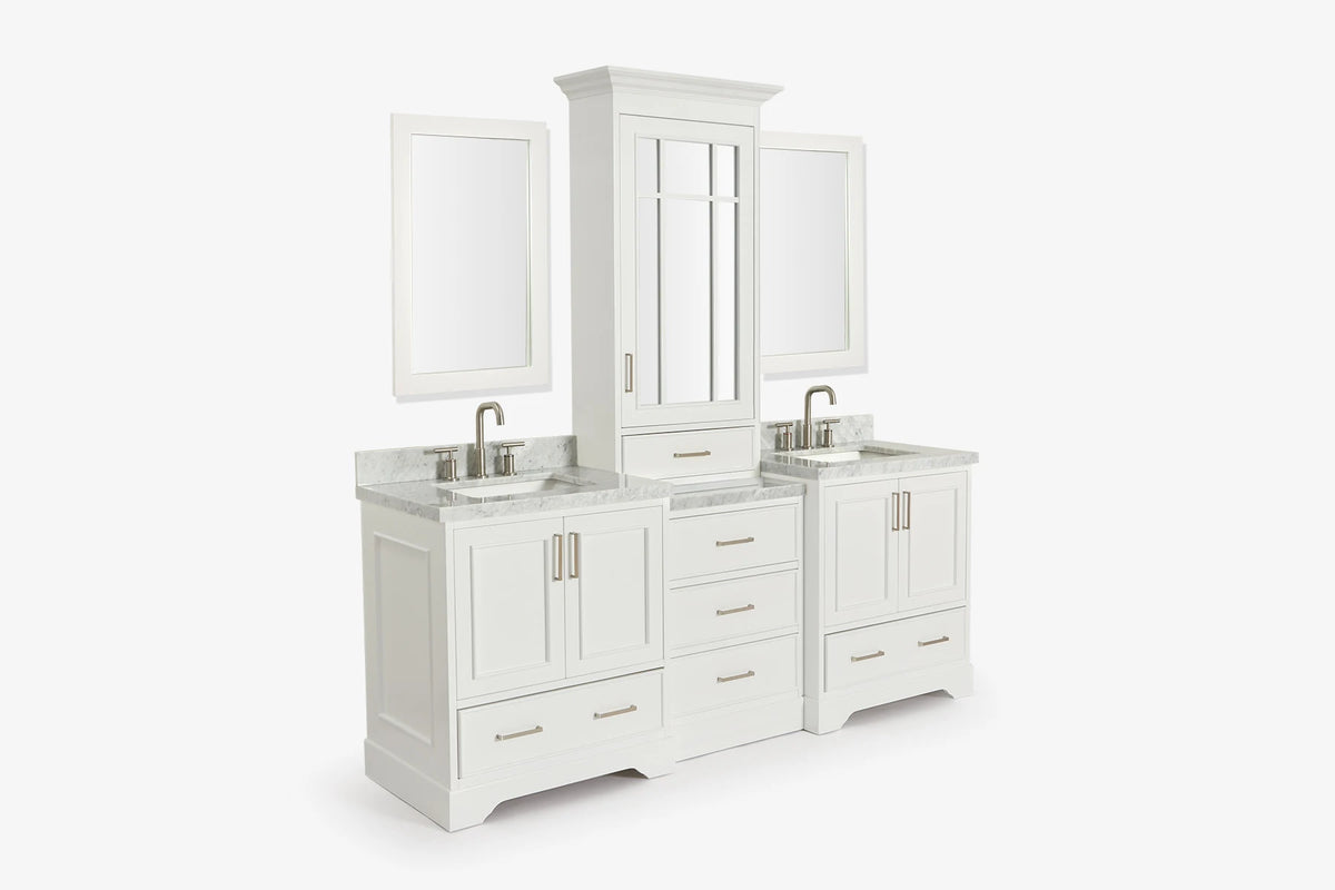 Ariel stafford 85 in. double rectangle sink vanity set with 1.5 in. carrara white marble countertops in white