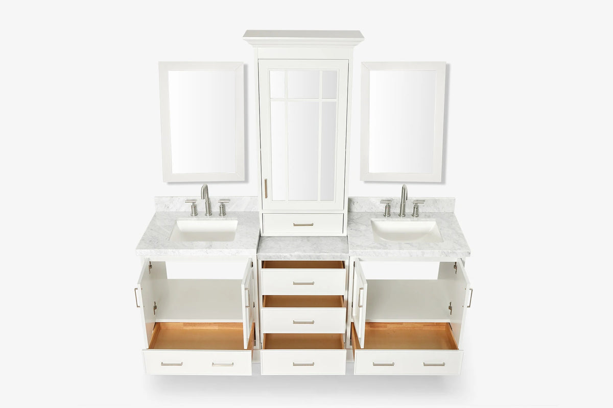 Ariel stafford 85 in. double rectangle sink vanity set with 1.5 in. carrara white marble countertops in white