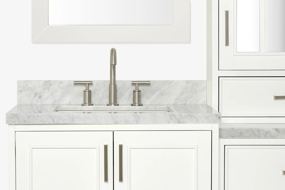 Ariel stafford 85 in. double rectangle sink vanity set with 1.5 in. carrara white marble countertops in white