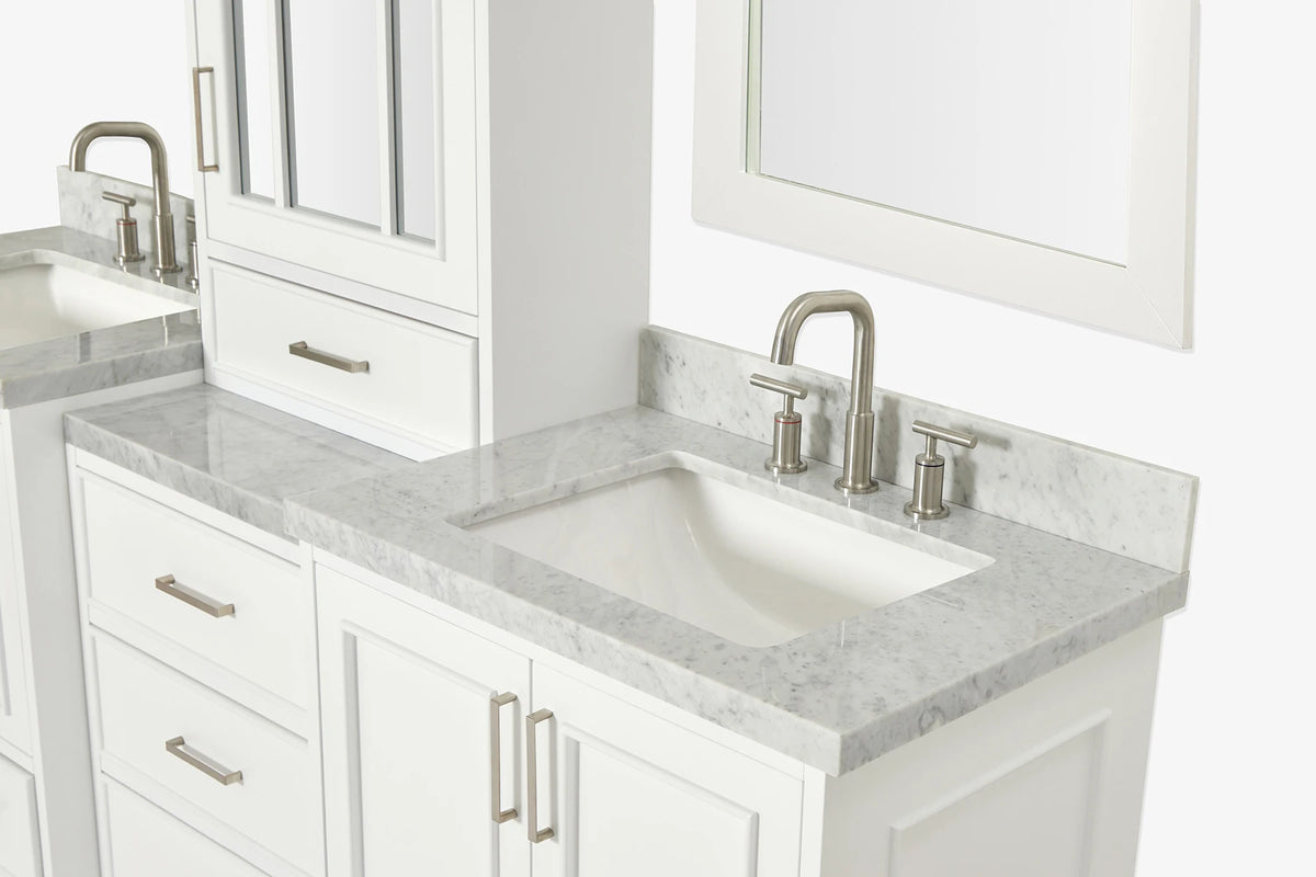 Ariel stafford 85 in. double rectangle sink vanity set with 1.5 in. carrara white marble countertops in white