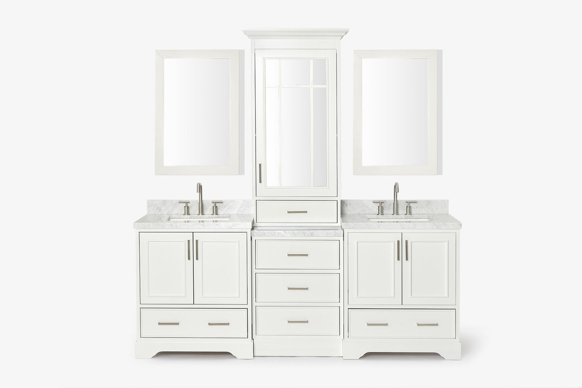 Ariel stafford 85 in. double rectangle sink vanity set with 1.5 in. carrara white marble countertops in white