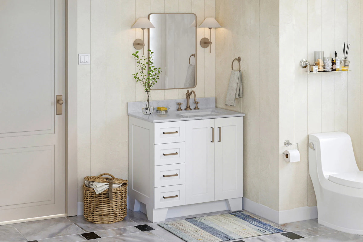 Ariel taylor (36"& 37") right offset single rectangle sink vanity with marble (0.75" & 1.5")countertop.