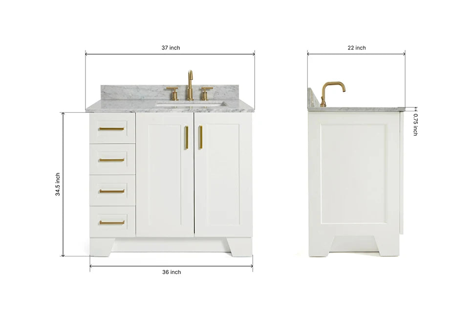 Ariel taylor (36"& 37") right offset single rectangle sink vanity with marble (0.75" & 1.5")countertop.
