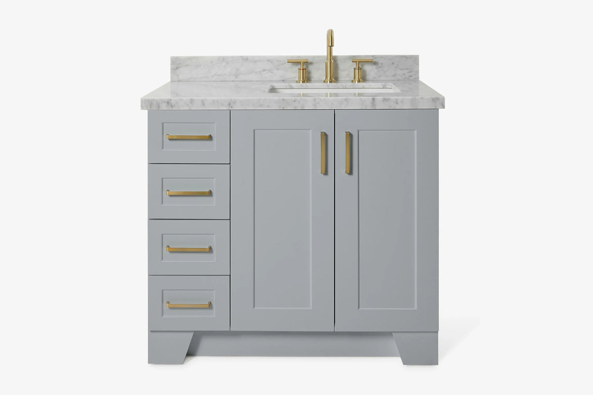 Ariel taylor (36"& 37") right offset single rectangle sink vanity with marble (0.75" & 1.5")countertop.