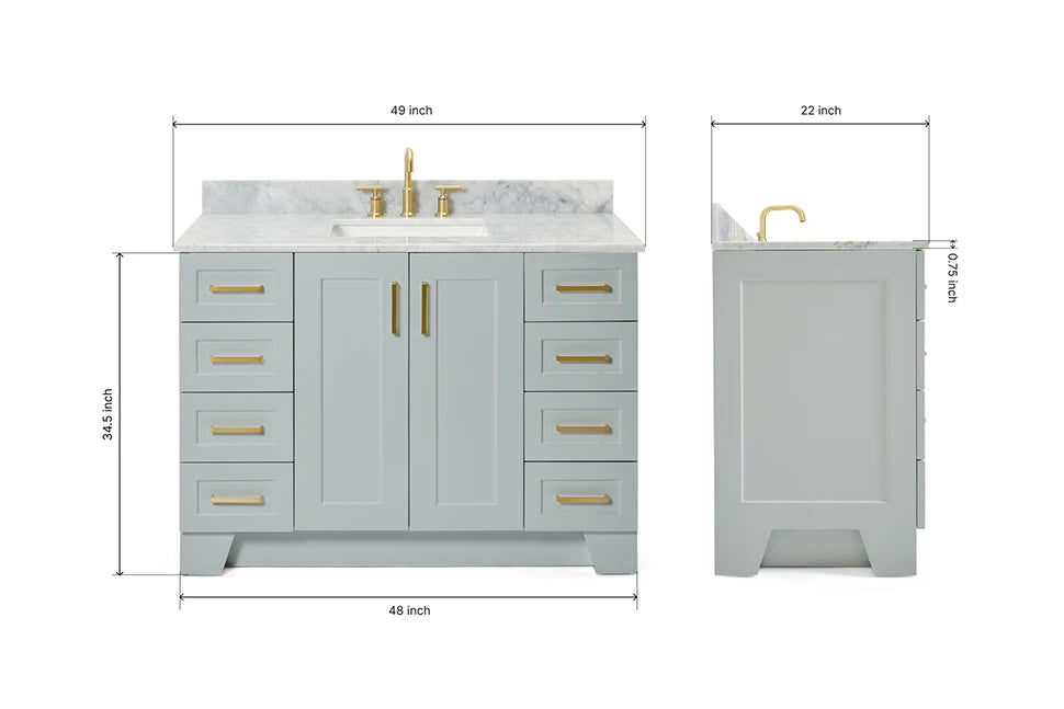Ariel magnolia 43 in. rectangle sink vanity with 1.5 in. carrara white countertop in white