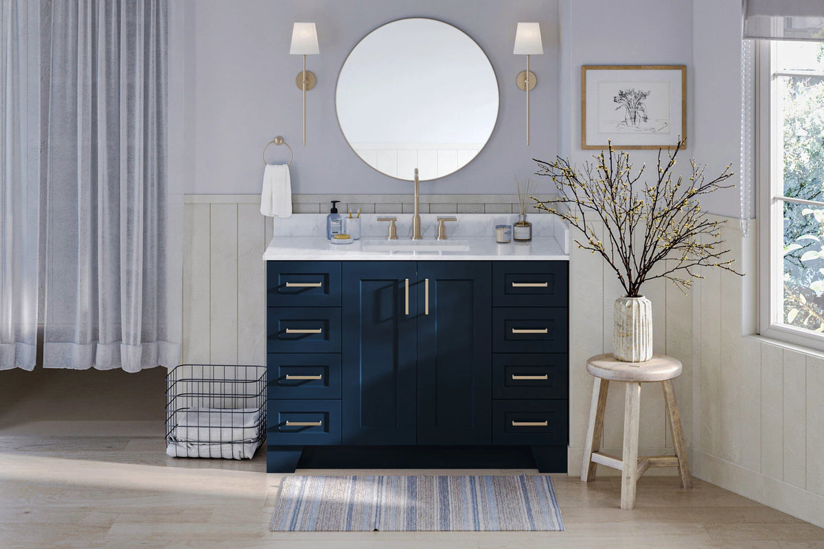 Ariel taylor (36"& 37") left offset single rectangle sink vanity with marble (0.75"& 1.5") countertop.